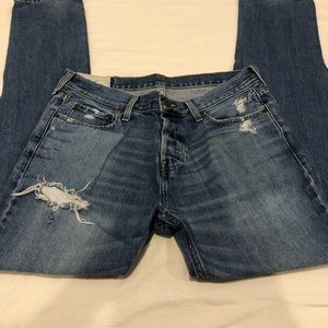 Hollister 32x34 Mens Classic Skinny Jeans Distressed With Holes Button Fly Blue